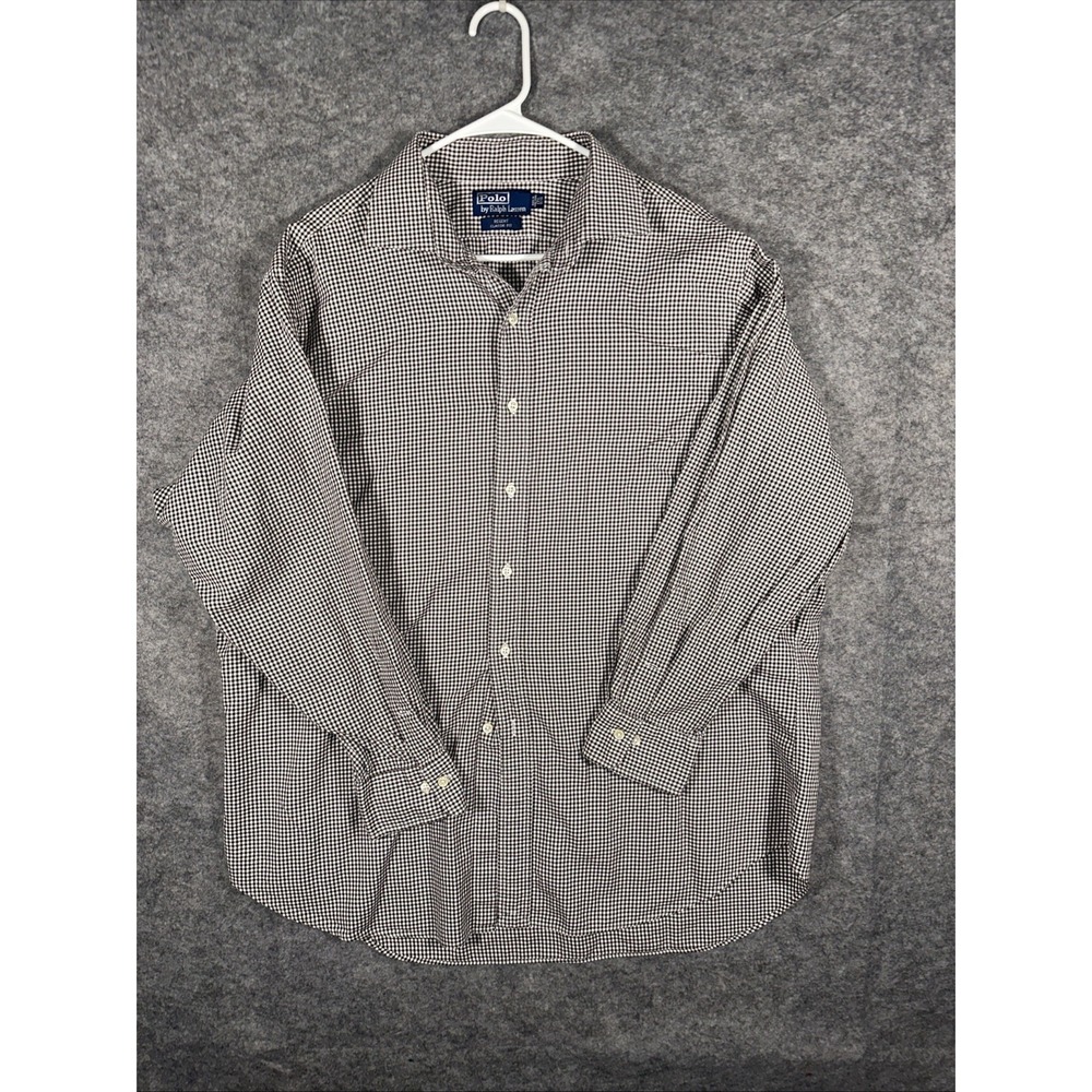 Polo Ralph Lauren Classic Fit Men's Shirt 17.5 32/33 BrwnWhite Check Long Sleeve